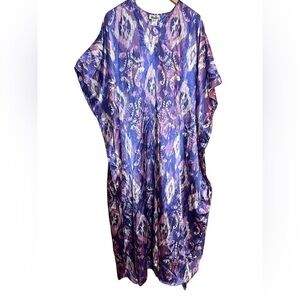 WINLAR satin purple pink patterned Mumu house dress kaftan maxi OS
